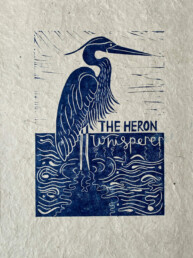 lino printed heron whisperer